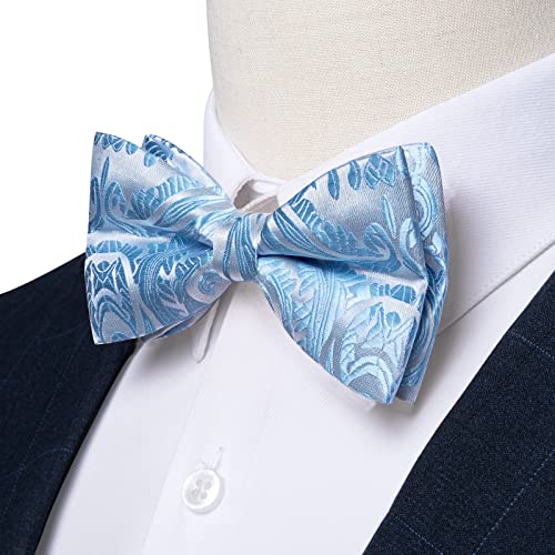 Image of DiBanGu Paisley Pre-Tied Bow Ties for Men Silk Adjustable Bowtie and Pocket Square Cufflinks for Wedding Party