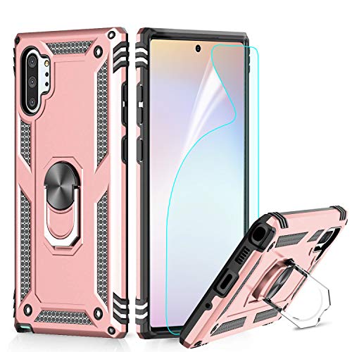 Masstimo Funda Galaxy Note 10 Plus, Armor Carcasa con 360 Anillo iman Soporte Hard PC y Silicona TPU Fundas Carcasas para Samsung Galaxy Note 10 +, con Protector de Pantalla (Oro Rosa)