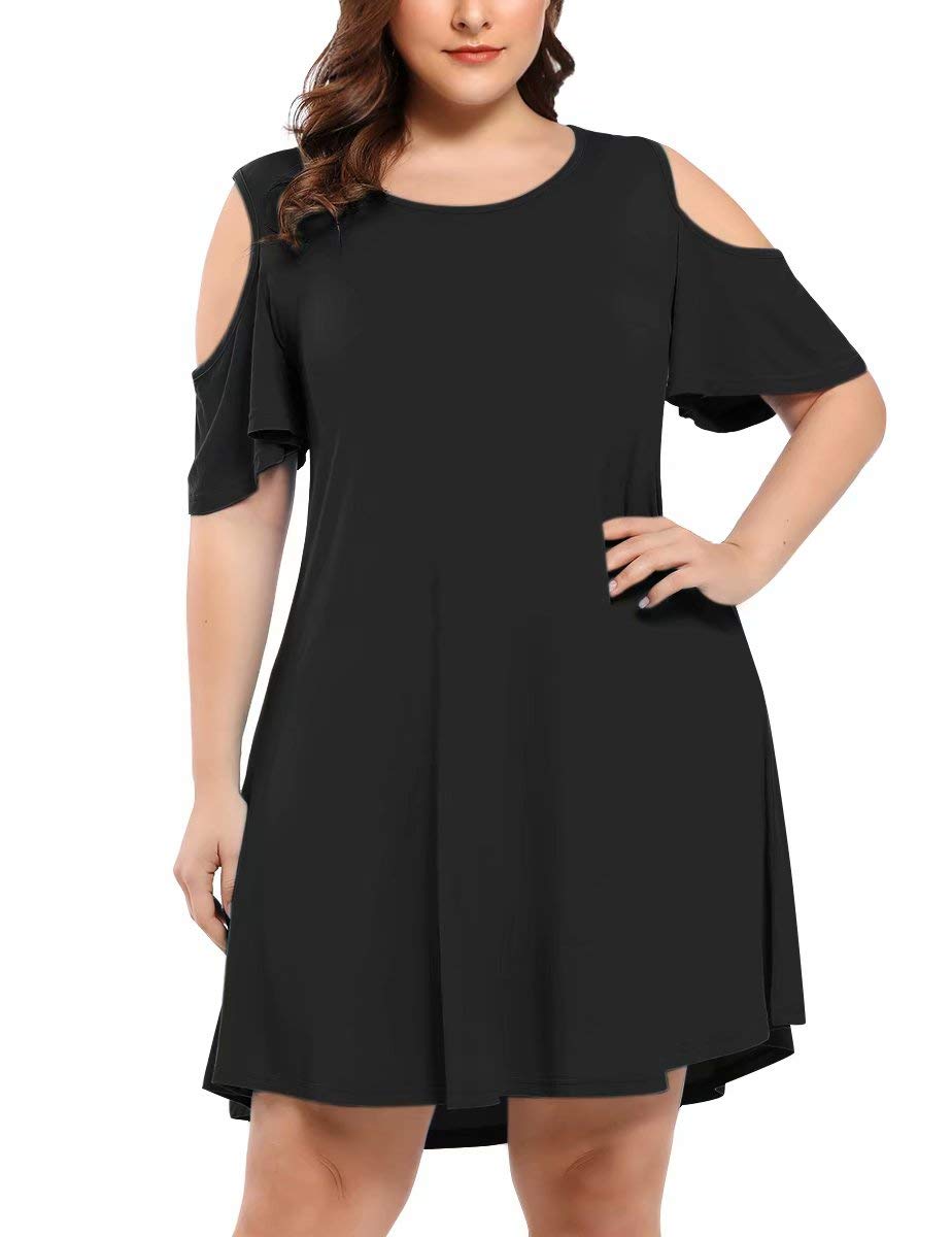 BELAROIWomens Plus Size Dresses Short Sleeve Cold Shoulder Casual T Shirt Swing Dress Summer Beach Sundress