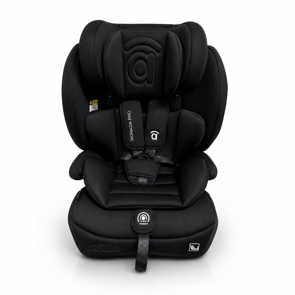 Silla de Coche i-Size 76-150 cm (15 meses–12 años) Grupo 1 2 3, Ligera 5 kg, Instalación con Cinturón, Arnés 5 Puntos, Protección Lateral – Asalvo Nómada Pro Negro