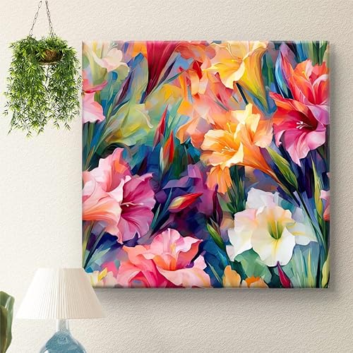 Image of Livin'luxe Colorful Floral Canvas Framed Wall Painting | Abstract Flower Artwork Modern Wall Decor for Living Room, Bedroom & Office | Vibrant Botanical Art Print Home Decoration 30 Inch x 30 Inch