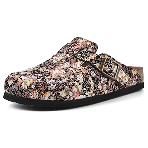 White Mountain Shoes Bari Leather Footbeds Clog, Black/Multi/Floral Suede, 10 M #TOP9