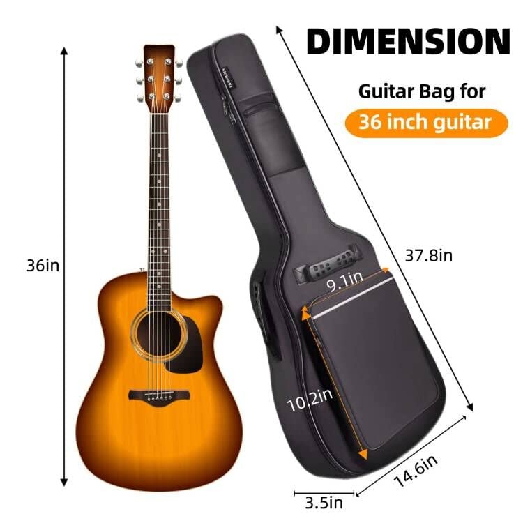 GIGKOUKI 3/4 Size 36 Inch Acoustic Guitar Case Soft, Acoustic Guitar Bag 0.3 Inch Thicken Sponge Padded, Waterproof Gig Bag with Back Hanger Loop(36 inch) - Image 3