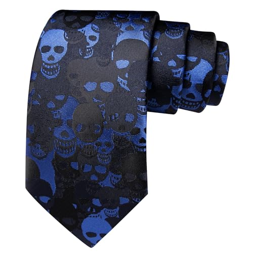 Image of Barry.Wang Man Tie Sets Skull Ties Animal Extra Long Necktie Silk Woven Handkerchief Cufflinks Festival Party Gift
