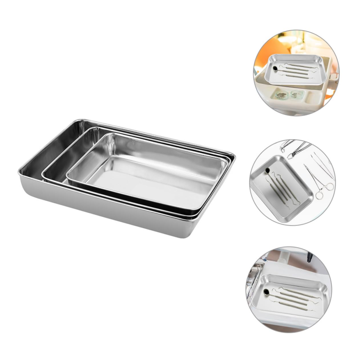 COLLBATH Vassoio in Acciaio Inossidabile 3 Pezzi, Piatto di Servizio Quadrato Superficie Liscia e Uso Multifunzione, per Bar e Feste