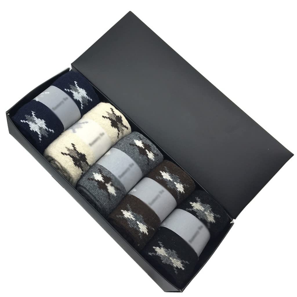 5 Pares/Lote Calcetines de Lana Hombres cálidos Invierno Cachemira cómodos Calcetines Casuales Hombres Calcetines de Regalo (Color: un tamaño: un tamaño) (Color : A, Size : One Size)
