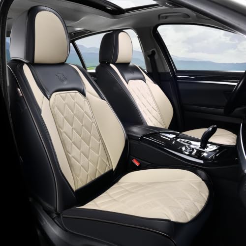 Image of Coverado Seat Covers, Car Seat Covers Front Seats, Black White Car Seat Cover, Luxury Faux Leather Front Seat Covers, Driver Seat Cushion, Waterproof Automotive Seat Covers Universal Fit Most Cars