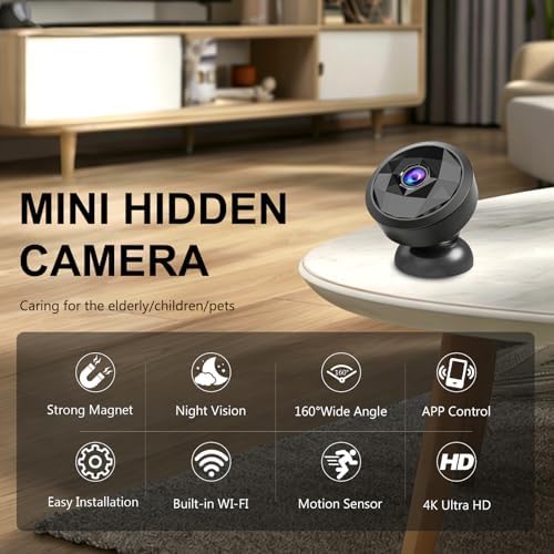 4K Indoor Mini WiFi Hidden Camera:with Motion Alerts&Night Vision(black) - 1