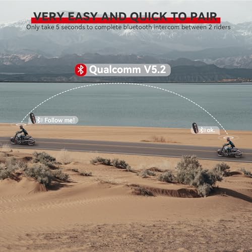 Xgp Motorcycle Bluetooth Headset V5.2 With Music Sharing, 2-Way Motorcycle Helmet Bluetooth With Ip67 Waterproof, Helmet Intercom Communication Systems With Hi-Fi Speakers For Snowmobile/Atv thumb #2