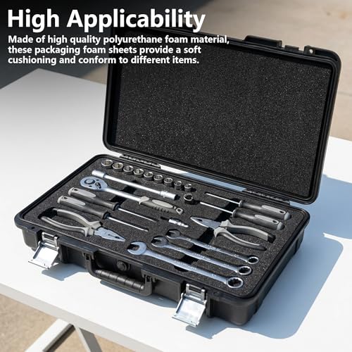 Image of DECOHS 4 Pcs Black Polyurethane Foam Sheets, 16 x 12 x 0.5 Inch Cuttable Craft Foam Inserts for Cases, Packing Foam Pads for Toolbox Camera Storage and Crafts
