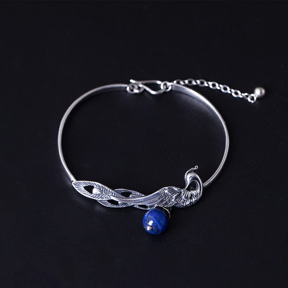 Bracciale Argento Donna,Bracciale da Donna in Argento Sterling 925 Bracciale Vintage Pavone con Mosaico Bracciale Lapislazzuli da Donna Gioielli in Argento Regali per Sorelle Amiche Coppie Mamma