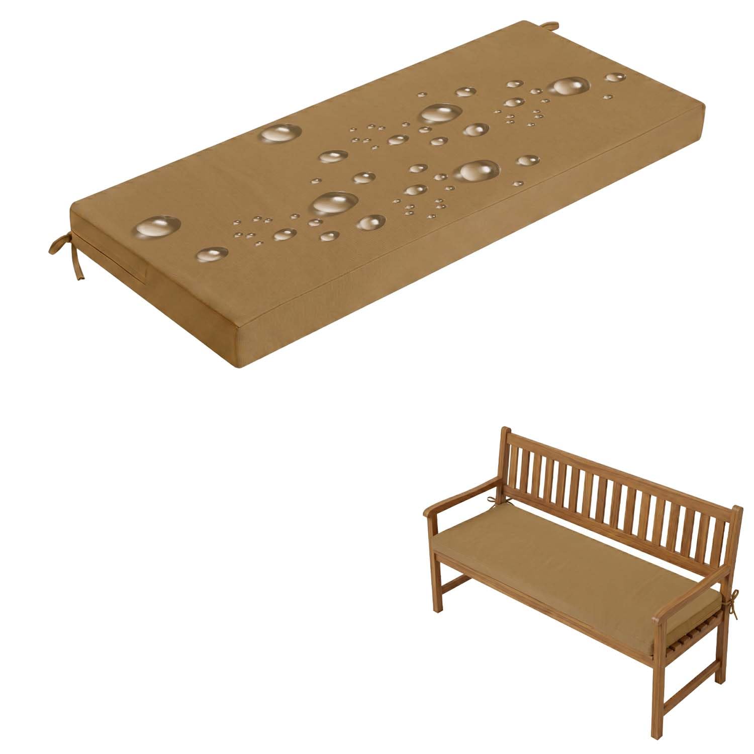 Coussin de banc extérieur kaki matelas d'assise imperméable avec sangles 120x40x5