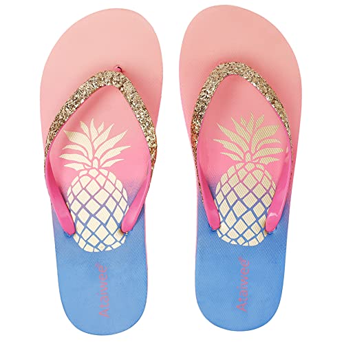 Ataiwee Girls Flip Flop Sandals - Little/Big Kids Slide Thong Beach Animal Fruit Printed Summer Water Shoes.(2002001-2207,Pk/Bl,13) #TOP7