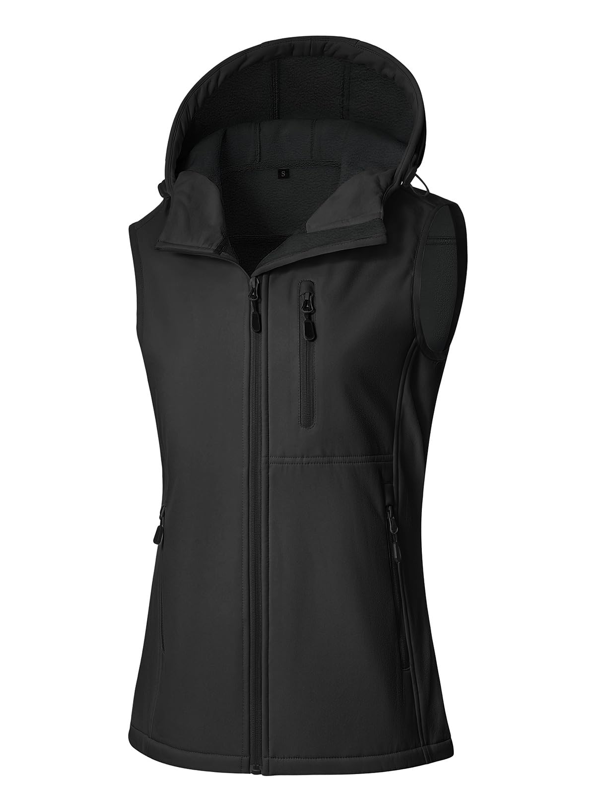 CMTOP Gilet Donna Softshell Impermeabile con Cappuccio, Fodera Leggera in Pile Smanicato Gilet, Antivento Sportivo Giacca Senza Maniche con Tasca per Primaverile Autunno Invernale