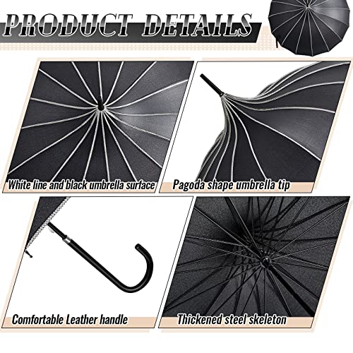 Queekay 2 Pcs Gothic Pagoda Umbrella 36\" Large Retro Parasol for Rain or Sun, Wedding Umbrella, Vampire & Gothic Lover Gifts(Black) - Thumbnail 3