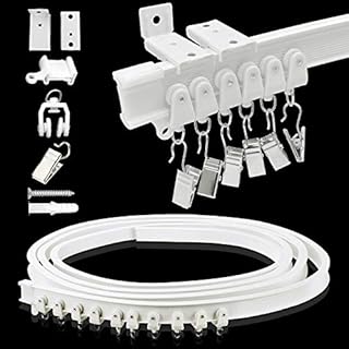 Ceiling Curtain Track, Curtain Track Ceiling Wall Mount  Two Ways To Install, 5 Meters/ 16.4 Ft Curtain Track Room Divider Flexible Sliding Curved Rv Curtain Track System Track Hooks for Bay Window