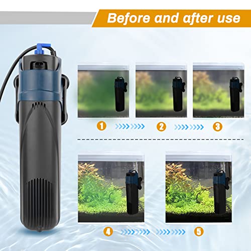 Sun Jup-02 Aquarium Filter For 10-40 Gallon Fish Tanks, 4-In-1 U-V Filter For Aquarium Tank, Green Water Killer Filter, Submersible Aquarium Pump , 5W 132 Gph，Including 2 Filter Sponge Replacement #TOP2