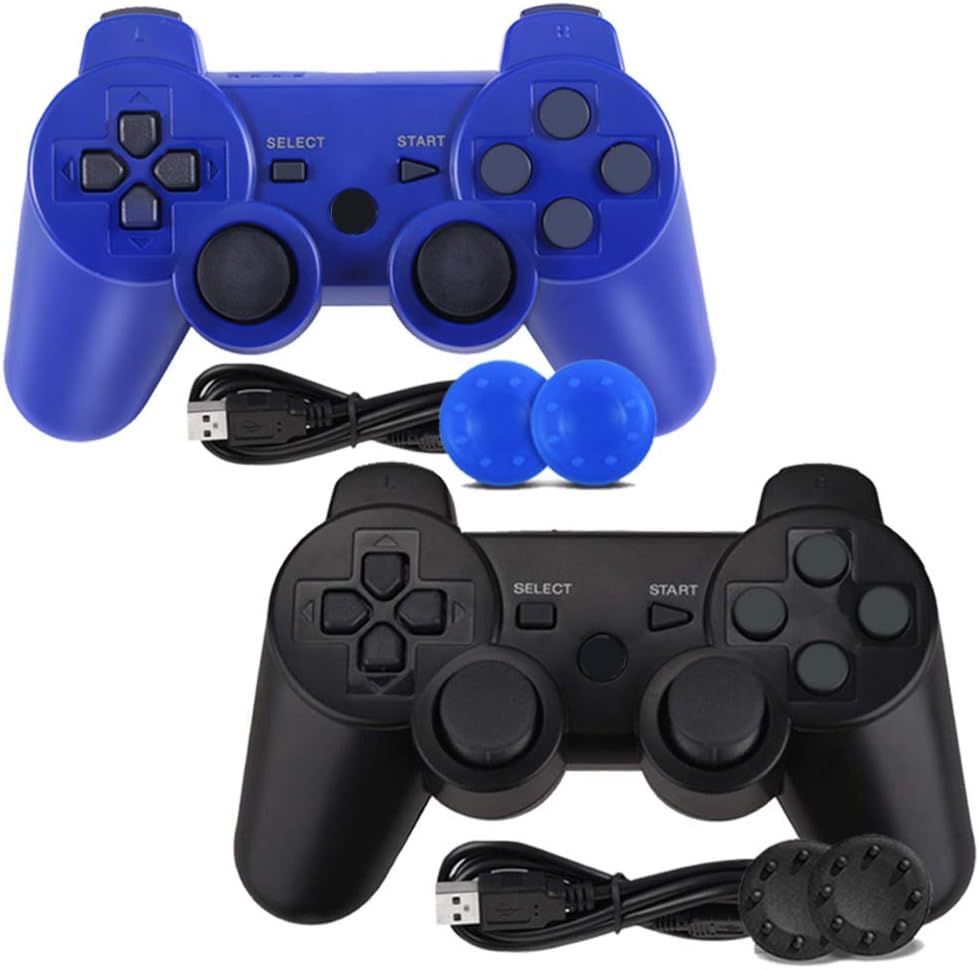 PS-3 Controller, PS-3 Controller Wireless Bluetooth Gamepad Double Vibration Remote Joystick for Playstation3 with Charging Cord (2-Pack)