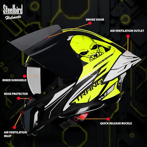 Image of Steelbird SBA-20 Strange ISI Certified Flip-Up Graphic Helmet for Men and Women with Inner Silver Sun Shield