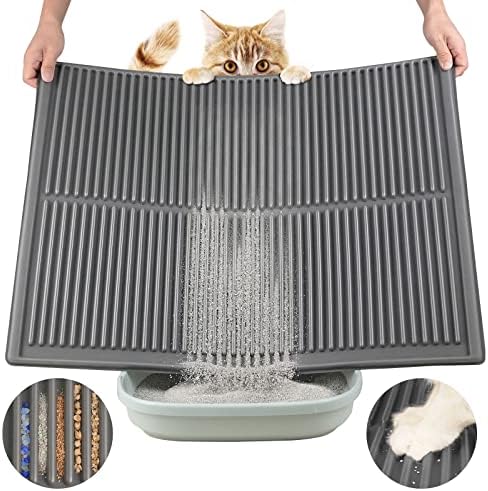 Cat Litter Mat for Kitty Litter Box: Kitty Litter Mats - Litter Pad - Pet Mats for Floor - Kitty Litter Rug - Washable Litter Mat -Cat Supplies for Indoor Cats (XL Large 31X24, Grey)