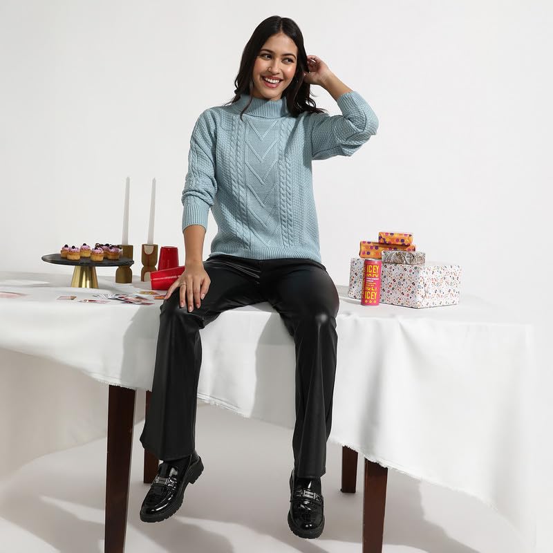 Image of PINACOLADA Women's Geometric-Textured Pullover Sweater for Casual Wear | Crew Neck | Long Sleeves | Pull On Closure | Sweater Crafted with Comfort Fit for Everyday Wear
