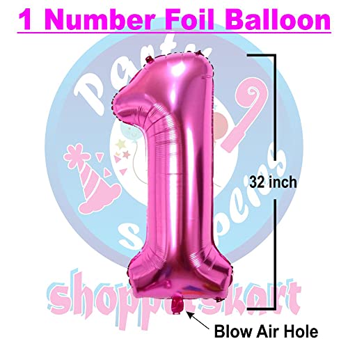 Image of Pink 32 Inches 1 Numbers Shape Large Big Foil Helium Balloons For Party Decorations In Happy Birthday Anniversary Office Items Materials Set Pack, Pack Of 1