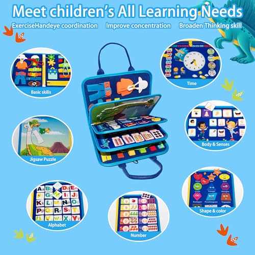 Image of Busy Board for 1 Year Old, Dinosaur Themed Busy Book Montessori Toy for Boys Age 1-4, Educational Travel Toy for Toddlers 1-3, for Learning and Sensorial Play