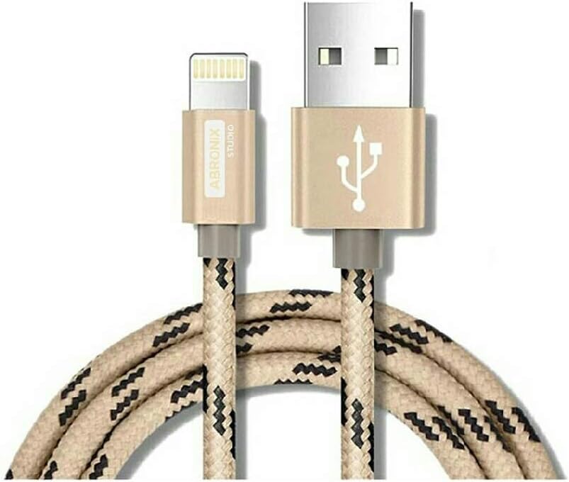 Abronix Cable 1 Meter Nylon Braided, Charging Charger for iPhone 7/7 Plus/6/6 Plus/6S/6S Plus, SE/5S/5, iPad, iPod Nano 7P- Gold