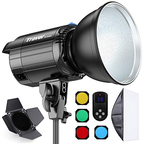 LED Video Light, Travor 60W COB Dimmable Continuous Light Bowens Mount with Softbox and BD-04 Barn Door Professional Photography Lighting Kit for Video Recording, Film Making and Vlog(5400lm, CRI95+)