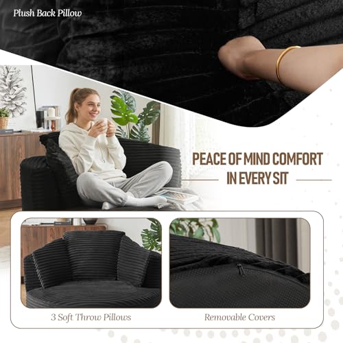 Sillón redondo tapizado en pana negro miniatura 5