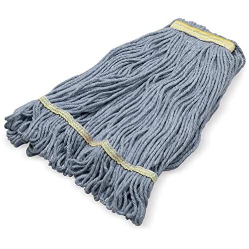 Image of SPARTA Flo-Pac Acrylic Mop Head, Loop-Ended, Narrow Band with 1 inch Yellow Band for Organized Cleaning, Small, Blue