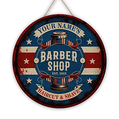 WODORO Custom Barber Shop Wooden Sign Wall Plaque, Personalized Barber Shop Open Shave & Cut Hair...