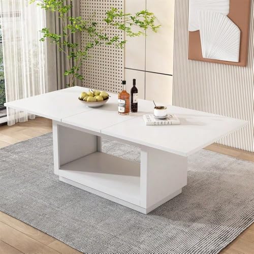 Table de salle à manger carrée extensible moderne blanche, 140-180 cm de longueur, 70 cm de largeur, 76,5 cm de hauteur, design simple pour salle à manger,...