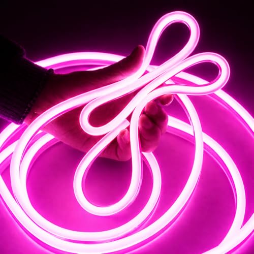 Image of Neon Strip Light, 13.1 feet, Flexible Silicone LED, IP65 Waterproof, with 12V Adaptor, for Bedroom, Gaming Room & Home Decor | 4 Meter | Pink