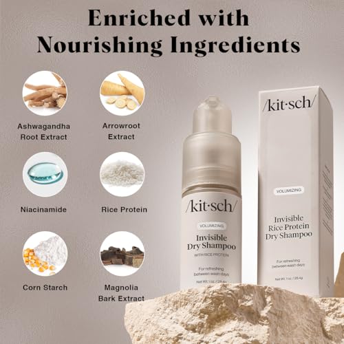 Kitsch Volumizing Rice Protein Dry Shampoo Powder - Dry Shampoo for Women & Men, No White Cast, Absorbs Oil, Non-Greasy, For Light-to-medium Hair Colors, Travel Size in Pump Form - Invisible 1oz - Image 4