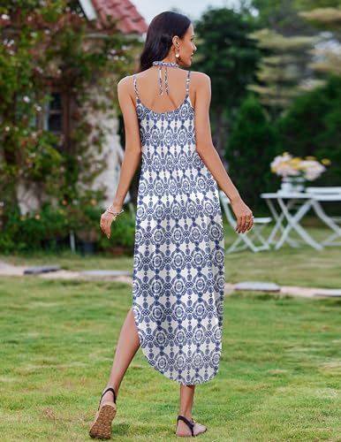 Image of Zeagoo Women's Casual Sundress Summer Maxi Sleeveless V Neck Split Boho Beach Dress Travel Vacation Dress with Pockets