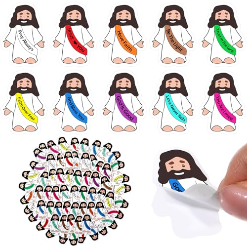 Bememo 200 Pcs Jesus Quotes Stickers Little Jesus Original Design Christian Religious Stickers for Sunday School Church Vacation Bible School Bible Classes(White)