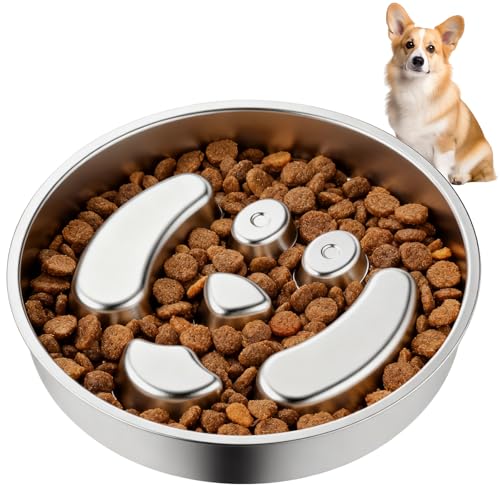 Antischlingnapf Hunde Edelstahl - Anti Schling Napf Hund Ø22cm Slow Feeder aus 304 Edelstahl, Metall Schlecknapf für Schnelle Esser, Spülmaschinengeeignet & Langlebig, für mittelgroßer Hund