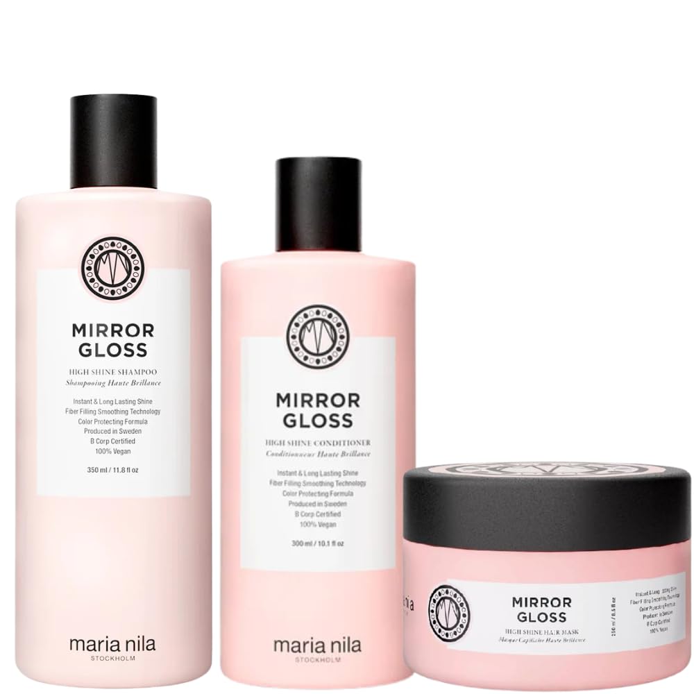 MN Mirror Gloss Care Trio mit Shampoo 350 ml, Conditioner 300 ml & Hair Mask 250 ml | Glanzpflege für spiegelnden Glanz | Vegan & farbschonend