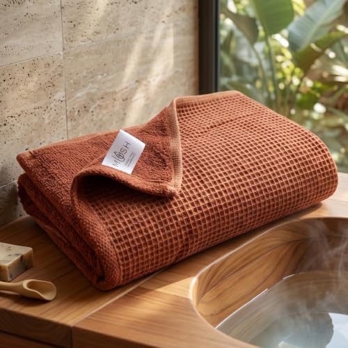 Image of Mush Bamboo Dual Texture Waffle Terry Bath Towel | 500 GSM Ultra Soft, Highly Absorbent, Quick Dry Towels | Large Towels for Bath, Gym, Spa | Burnt Orange (70x140 cm)
