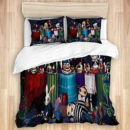 YZBEDSET Parure de lit Adulte,Thé Alice au Pays des Merveilles,1 Housse de Couette 220 x 240cm + 2 Taies d'Oreillers 50 x 75cm