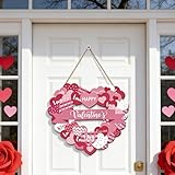Lednica Happy Valentine’s Day Heart Sign for Front Door, Three Layer Valentines Wooden Wreath Hanger, Love Home Decor for Indoor Wall Outdoor Porch Party Supplies, Pink Gift for Women