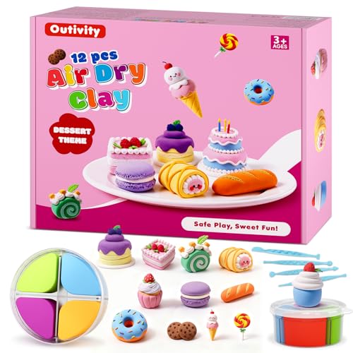 Air Dry Modeling Clay for Kids, 12 Dessert Crafts Model Magic, Clay Kits with Sculpting Tools & Tutorials, Safe & Non-Stick DIY Art Crafts, Toys Gift for Ages 3-12 Boys & Girls