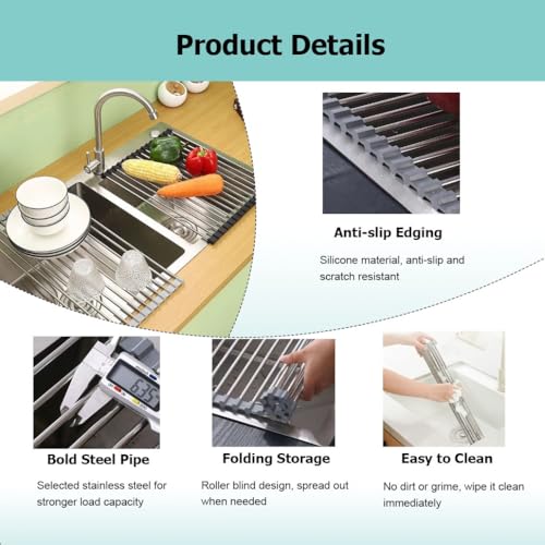 Escurreplatos plegable para colocar sobre el fregadero, escurridor de cocina antideslizante resistente al calor para ahorrar espacio en la encimera