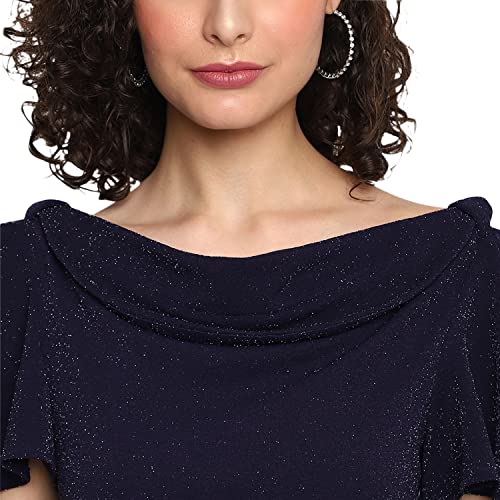 Image of Latin Quarters Solid Polyester Round Neck Women's Midi Dress