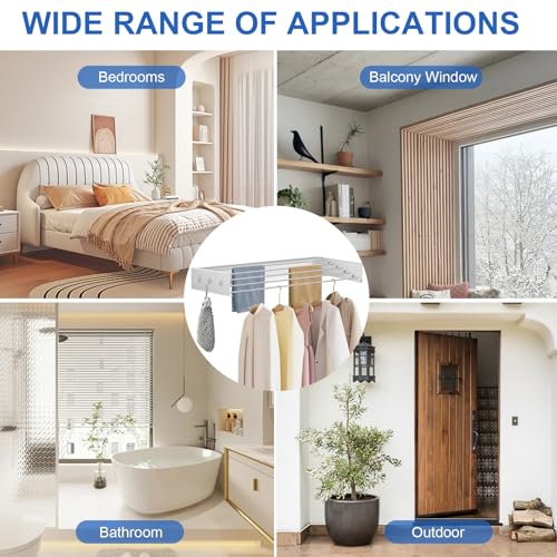 TWSOUL Wäscheständer zur Wandmontage, 80 cm Edelstahl Wandwäschetrockner Ausziehbar, Faltbar Hide Wandtrockner Mit 6 Haken, 50 kg Tragkraft für Innen oder Außen,Balkon, Terasse (80 cm)