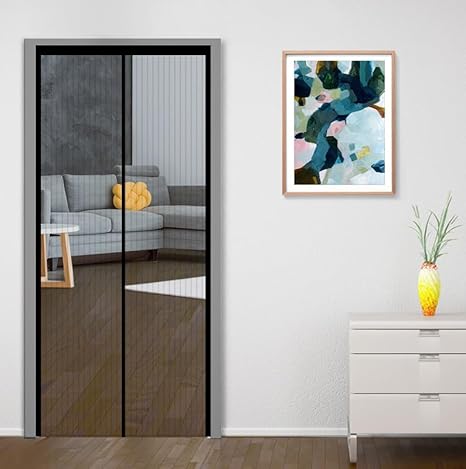 Classic Mosquito Net for Door Fiberglass Magnetic Curtain Auto Closing Insect Screen for All Door Types with Self Adhesive Hook Tape (200X140, Black-Polyester)