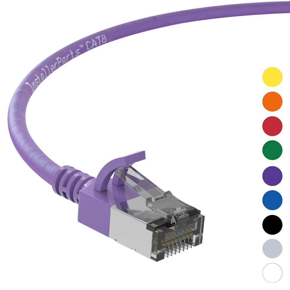 InstallerParts (10 Pack Ethernet Cable CAT8 Cable 5 FT - Purple - FTP Professional Series - Super Slim 40Gigabits/Sec Network/High Speed Internet Cable for Router, Server, Gaming/2000 MHz, 30AWG