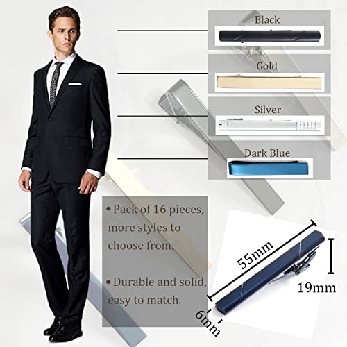 WAINIS 16 PCS Tie Bar Clip, Tie Tack Pins Tie Clips for Men Father's Day Silver Necktie Bar Pinch Clip Set Metal Clasps Business Professional Fashion Designs2