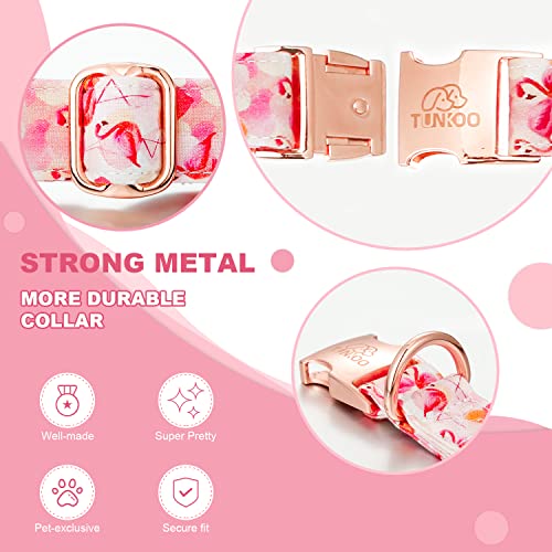 Image of Tunkoo Super Cute Dog Collar with Bow Tie Pink Flamingo Heart - Durable, Adjustable, and Stylish Pet Collar Available in Small Medium Large L